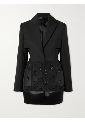Givenchy - Cutout Bead-embellished Tulle, Satin And Wool And Mohair-blend Blazer - Black - FR 36,FR 38,FR 40,FR 42