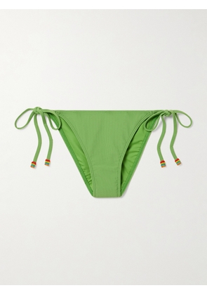 STAUD - Sisley Bead-embellished Ribbed Bikini Briefs - Green - x small,small,medium,large,x large