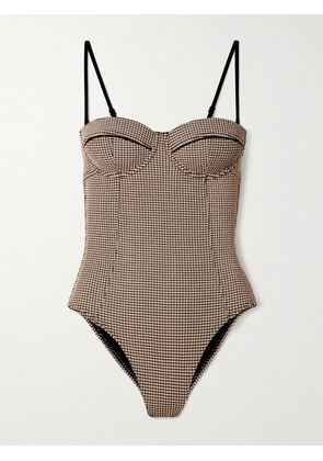 STAUD - Maeve Checked Piqué Underwired Swimsuit - Neutrals - x small,small,medium,large,x large