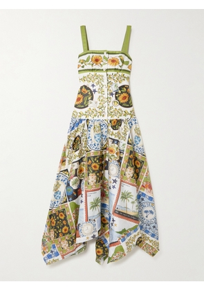 Farm Rio - Latin Trip Gathered Shirred Printed Cotton Midi Dress - Blue - xx small,x small,small,medium,large,x large