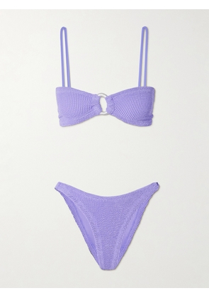 Hunza G - Misty Faux Pearl-embellished Seersucker Bikini - Purple - Beachwear One Size