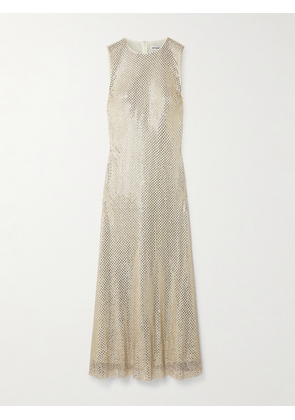 Self-Portrait - Crystal-embellished Stretch-mesh Maxi Dress - Cream - UK 4,UK 6,UK 8,UK 10,UK 12,UK 14,UK 16