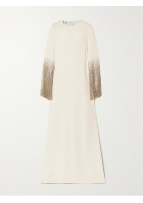Oscar de la Renta - Fringed Embellished Silk-blend Gown - Ivory - x small,small,medium,large,x large