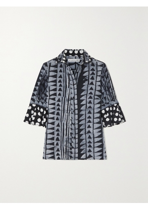 STUDIO 189 - Ruffled Printed Cotton Shirt - Black - x small,small,medium,large,x large,xx large
