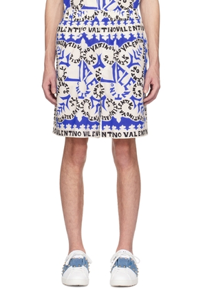 Valentino White & Blue Mini Bandana Bermuda Shorts