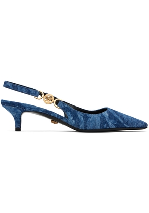 Versace Blue Barocco Denim Heels