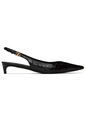 Dolce & Gabbana Black Crocodile-Print Calfskin Slingback Heels