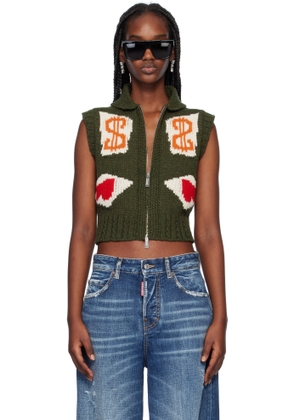 Dsquared2 Khaki Jacquarded Poker Cropped Vest