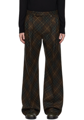 Burberry Brown Pleated Check Wool Tailored Trousers