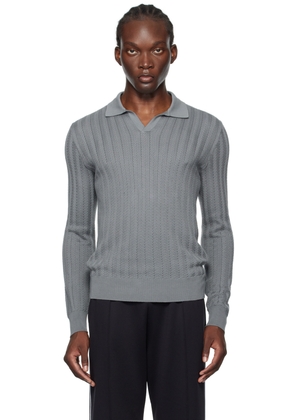 Brioni Gray Sea Island Cotton Polo