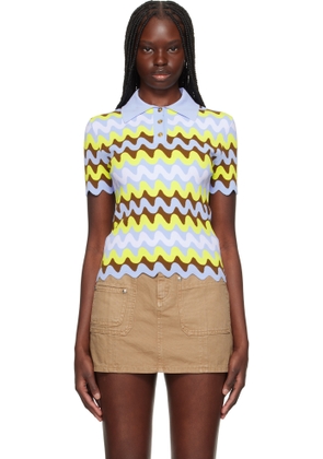 Versace Multicolor Wave Jacquard Knit Fitted Polo
