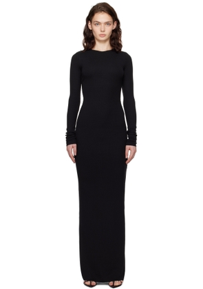 ÉTERNE Black Long Sleeve Crewneck Maxi Dress