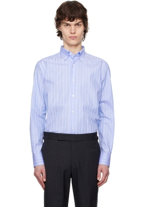 Brioni Blue & White Cotton Textured Stripe Shirt