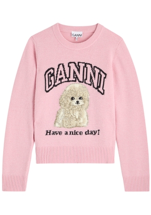 Ganni Poodle Logo-intarsia Wool-blend Jumper - Pink - M (UK12 / M)