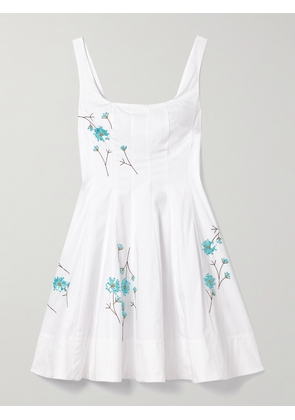 STAUD - Wells Pleated Embellished Cotton-blend Poplin Mini Dress - White - US00,US0,US2,US4,US6,US8,US10,US12