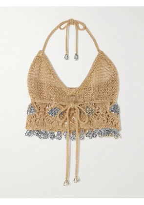 RABANNE - Bead-embellished Crocheted Cropped Top - Gold - x small,small,medium,large,x large