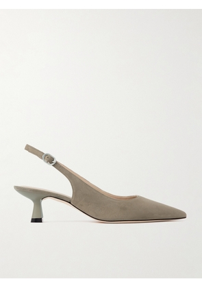 Stuart Weitzman - Stuart Sculpt Leather-trimmed Suede Slingback Pumps - Brown - US5.5,US6.5,US7,US7.5,US8,US8.5,US9,US9.5,US10,US10.5,US11,US11.5