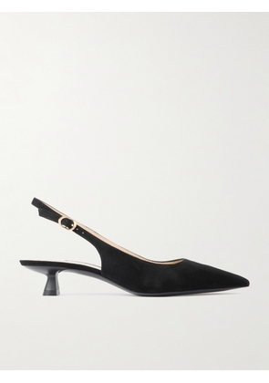 Stuart Weitzman - Stuart Sculpt Leather-trimmed Suede Slingback Pumps - Black - US5.5,US6.5,US7,US7.5,US8,US8.5,US9,US9.5,US10,US10.5,US11,US11.5