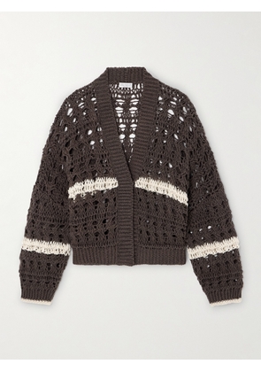 Brunello Cucinelli - Striped Crocheted Jute-blend Cardigan - Brown - xx small,x small,small,medium,large,x large,xx large