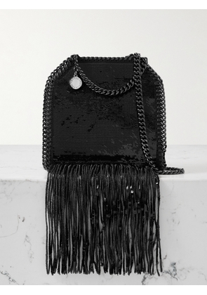 Stella McCartney - Falabella Tiny Fringed Sequined Canvas Shoulder Bag - Black - One size