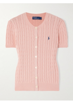Polo Ralph Lauren - Embroidered Cable-knit Cotton Cardigan - Pink - xx small,small,medium,large,x large
