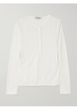 Anine Bing - Pia Pointelle-knit Henley Top - Off-white - x small,small,medium,large