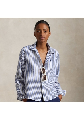 Wide Cropped Striped Linen Shirt