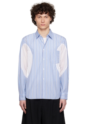 Comme des Garçons Homme Deux Blue Cotton Broad Stripe x Polyester Mesh Shirt