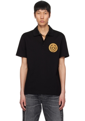Versace Black Embroidered Chain Crest Polo