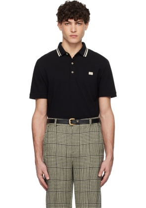 Valentino Black Cotton Piqué Vlogo Patch Polo