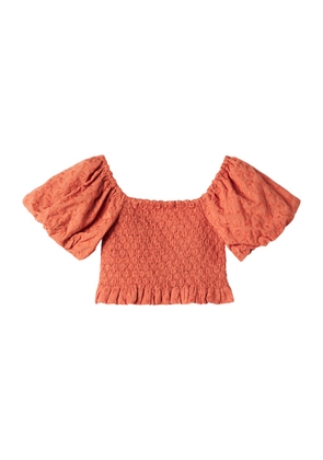 Rylee + Cru Trixie embroidered shirred cotton top