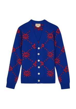 Gucci Kids GG and Ufo-intarsia Wool Cardigan - Blue - 10 Years