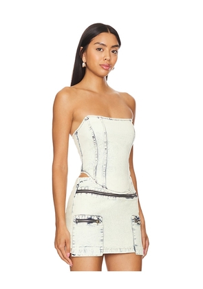BY.DYLN Zayne Corset Top in Denim-Light. Size L. Also in M, S, XL, XS.