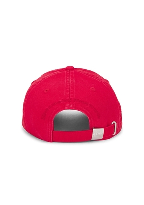 Ganni Washed Cotton Canvas Embroidered Cap in Red.