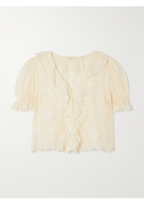 DÔEN - Henri Ruffled Pintucked Lace Blouse - Off-white - xx small,x small,small,medium,large,x large,xx large