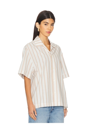 WAO Textured Stripe Camp Shirt in White. Size S. Also in XL/1X, XS.