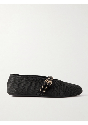 Alaïa - Leather-trimmed Raffia Ballet Flats - Black - IT36,IT37,IT38,IT39,IT40,IT41