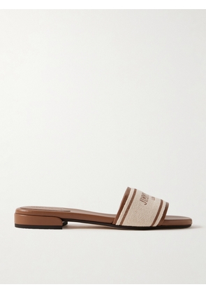 Jimmy Choo - Joa Canvas And Leather Slides - Brown - IT36,IT36.5,IT37,IT37.5,IT38,IT38.5,IT39,IT39.5,IT40,IT40.5,IT41,IT41.5,IT42,IT43