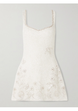 Clio Peppiatt - Snowdrop Embellished Beaded Stretch-tulle Mini Dress - Ivory - xx small,x small,small,medium,large,x large