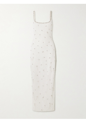 Clio Peppiatt - Droplet Embellished Beaded Stretch-tulle Gown - Ivory - x small,small,medium,large,x large