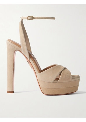 Aquazzura - Divine Plateau 130 Suede Platform Sandals - Neutrals - IT36,IT36.5,IT37,IT37.5,IT38,IT38.5,IT39,IT39.5,IT40,IT40.5,IT41
