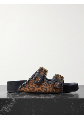 Isabel Marant - Lennyo Leather-trimmed Leopard-print Suede Slides - Animal print - FR36,FR37,FR38,FR39,FR40,FR41