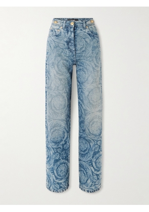 Versace - Embellished Printed High-rise Straight-leg Jeans - Blue - 25,26,27,28,29,30,31,32,33,34
