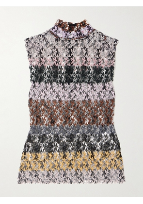 Missoni - Striped Metallic Crochet-knit Tank - IT36,IT38,IT40,IT42,IT44,IT46,IT48