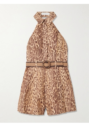 Zimmermann - Cascadian Belted Pleated Leopard-print Linen Playsuit - Animal print - 00,0,1,2,3,4