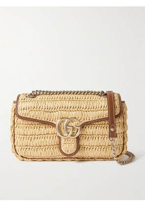 Gucci - Gg Marmont 2.0 Leather-trimmed Raffia Shoulder Bag - Neutrals - One size