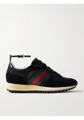 Gucci - Nora Webbing And Leather-trimmed Suede And Canvas-jacquard Sneakers - Black - IT36,IT37,IT38,IT39,IT40,IT41