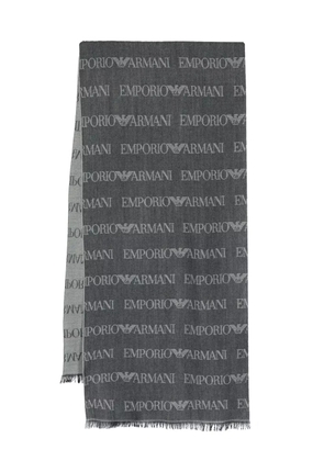 Emporio Armani monogram-pattern knitted scarf - Grey