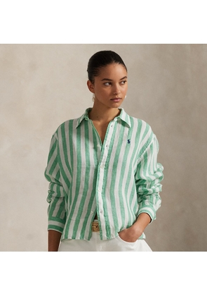 Wide Cropped Striped Linen Shirt