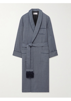 Derek Rose - Lincoln 11 Belted Herringbone Wool Robe - Men - Blue - S